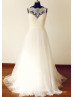 Ivory Eyelash Lace Tulle Romantic Wedding Dress With Decorative Buttons